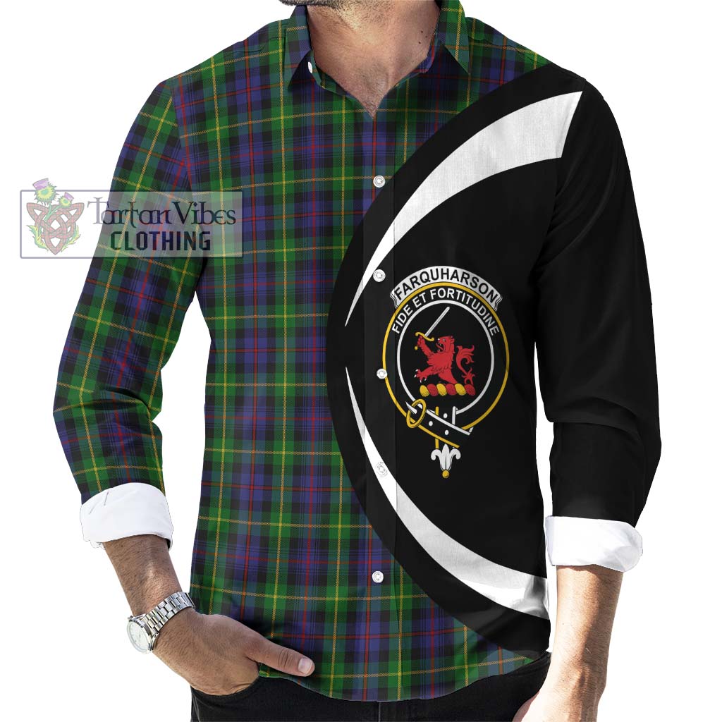 Farquharson Tartan Long Sleeve Button Up with Family Crest Circle Style - Tartan Vibes Clothing