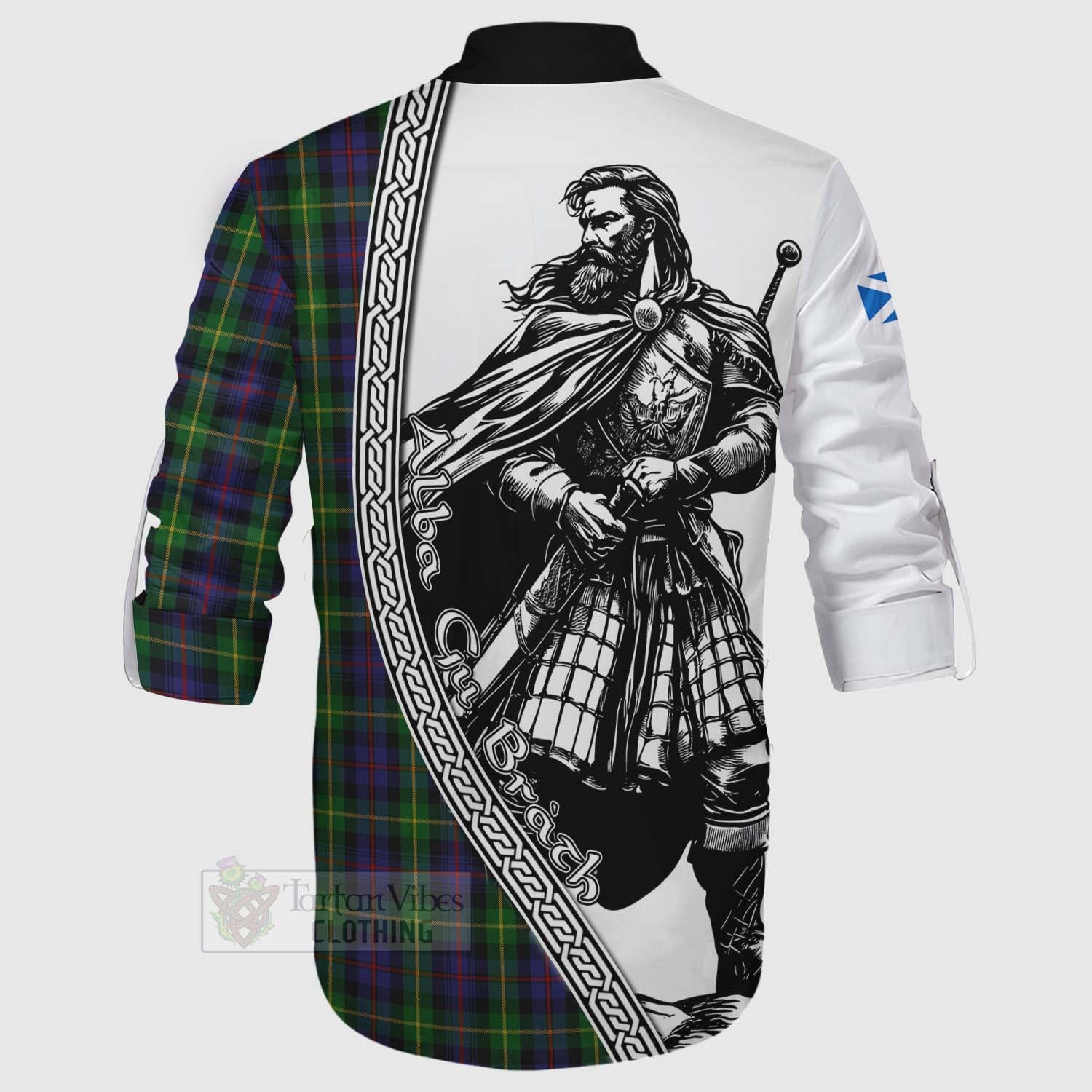 Tartan Vibes Clothing Farquharson Tartan Clan Crest Ghillie Kilt Shirt with Highlander Warrior Celtic Style