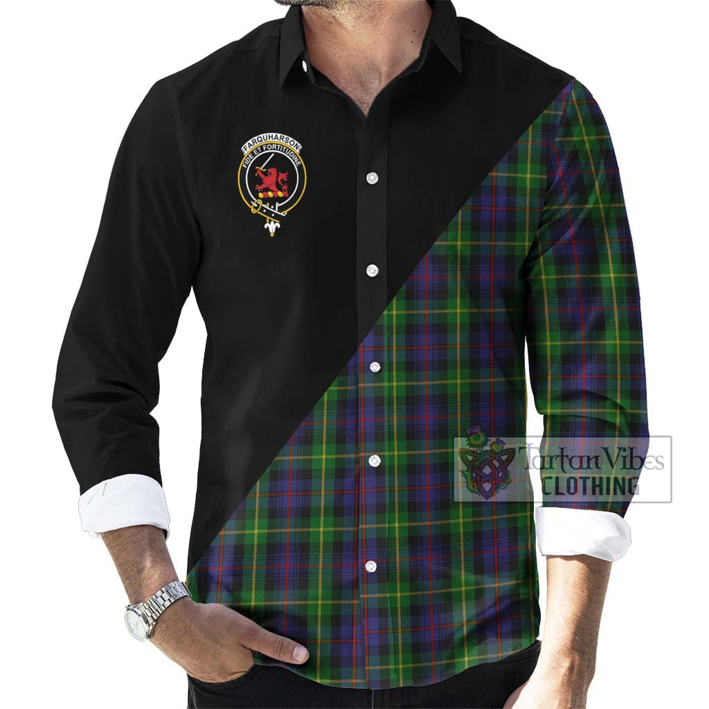 Farquharson Tartan Long Sleeve Button Shirt with Family Crest and Military Logo Style - Tartanvibesclothing Shop