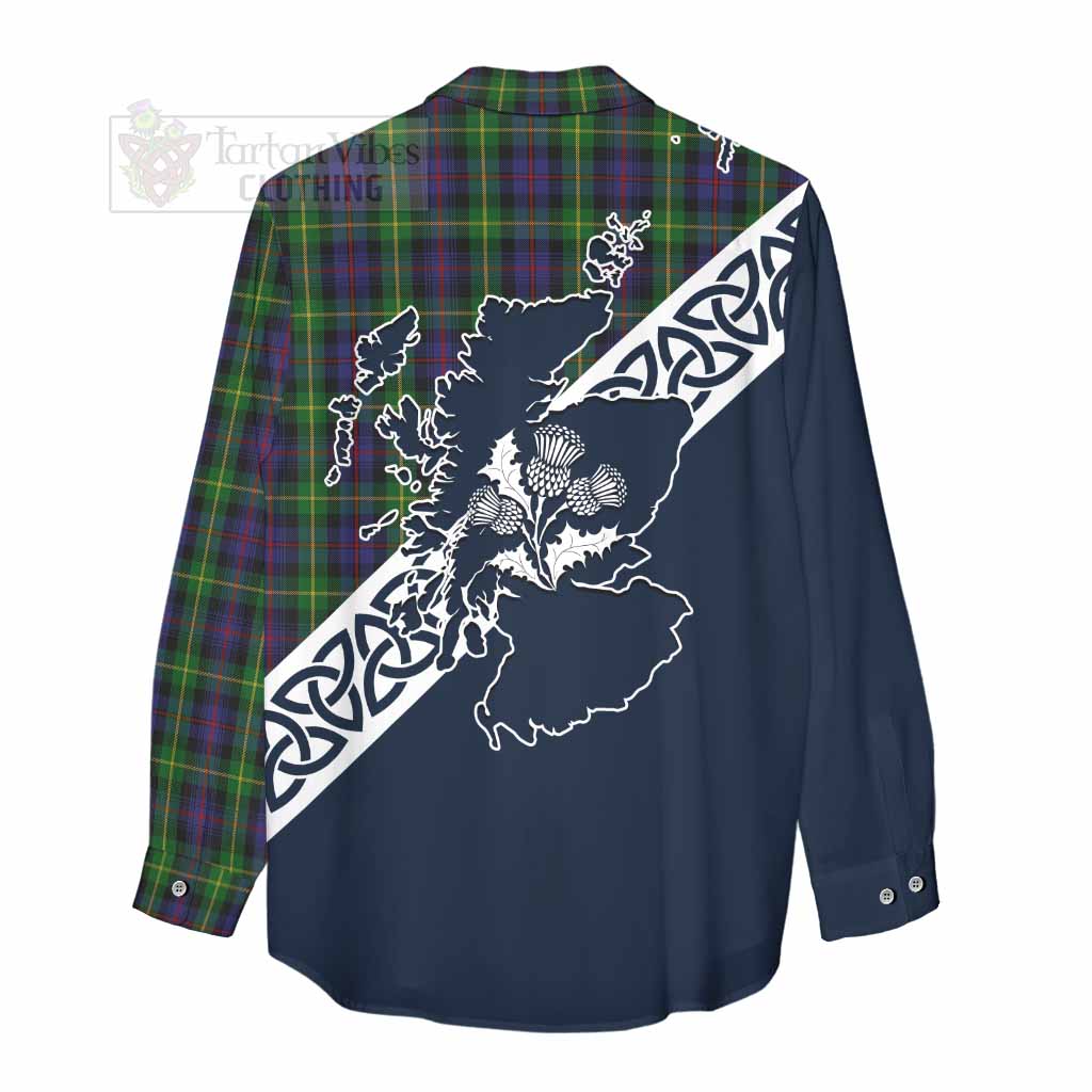 Tartan Vibes Clothing Farquharson Tartan Women's Casual Shirt Featuring Thistle and Scotland Map