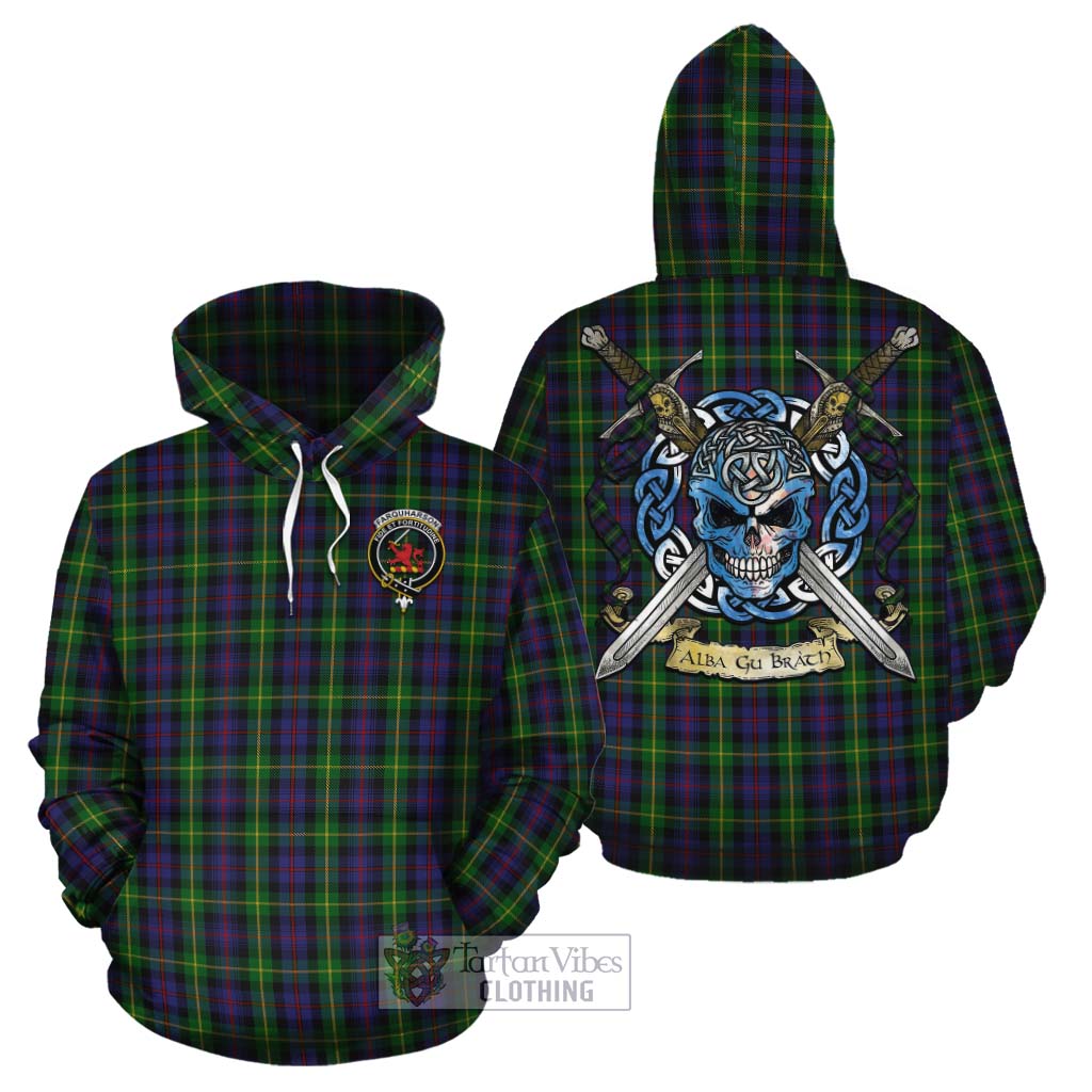 Tartan Vibes Clothing Farquharson Tartan Cotton Hoodie with Family Crest Celtic Skull Style