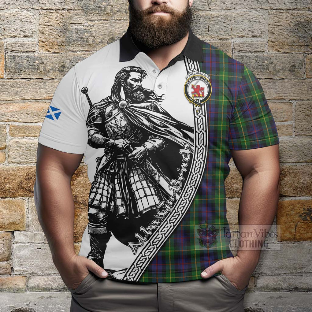 Tartan Vibes Clothing Farquharson Tartan Clan Crest Polo Shirt with Highlander Warrior Celtic Style