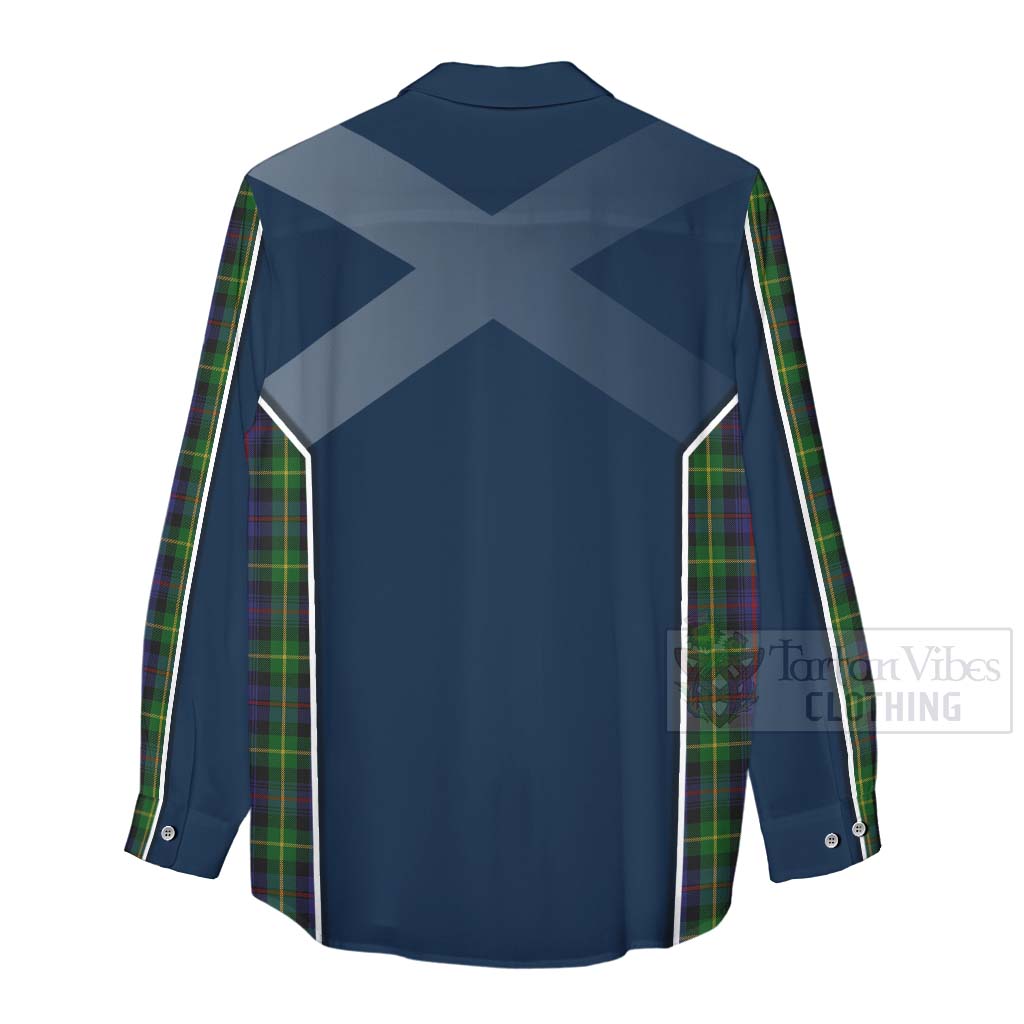 Tartan Vibes Clothing Farquharson Tartan Women's Casual Shirt with Family Crest and Scottish Thistle Vibes Sport Style