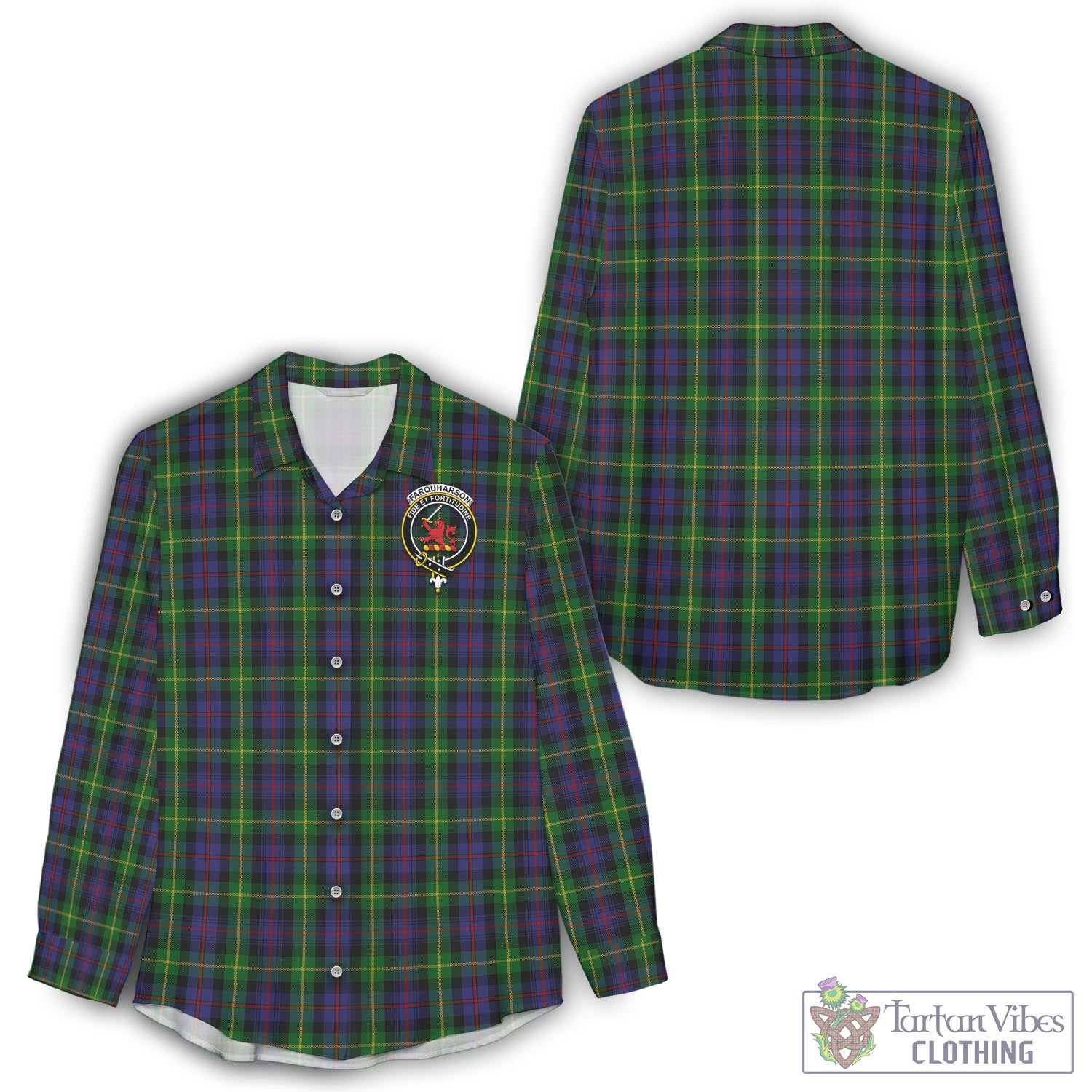 Tartan Vibes Clothing Farquharson Tartan Womens Casual Shirt with Family Crest