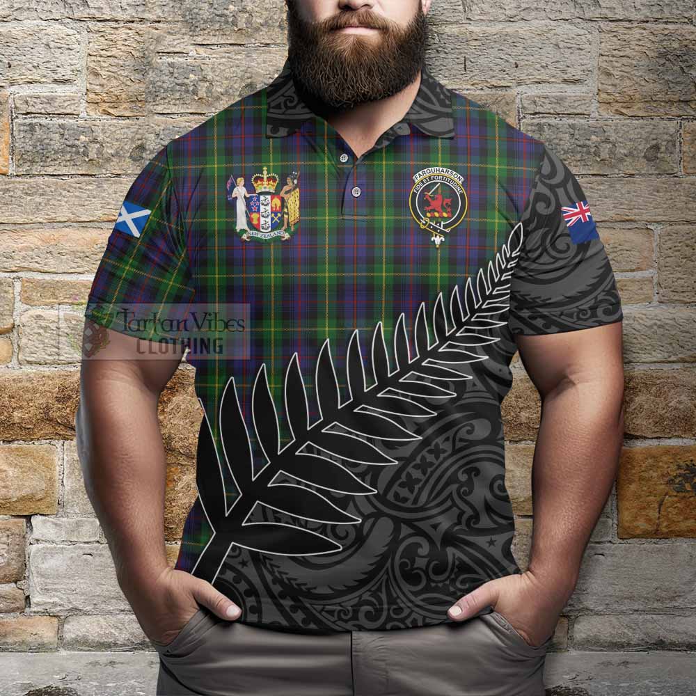 Tartan Vibes Clothing Farquharson Crest Tartan Polo Shirt with New Zealand Silver Fern Half Style