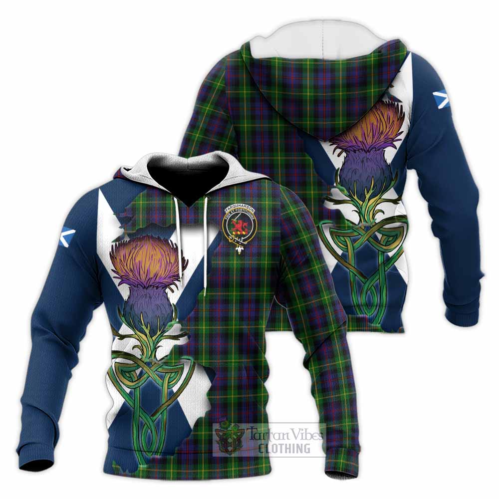 Farquharson Tartan Family Crest Knitted Hoodie Scottish Thistle Celtic Inspired - Tartan Vibes Clothing