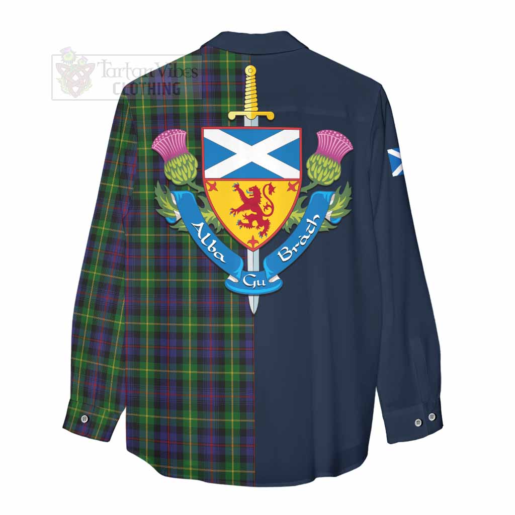 Tartan Vibes Clothing Farquharson Tartan Women's Casual Shirt Alba with Scottish Lion Royal Arm Half Style