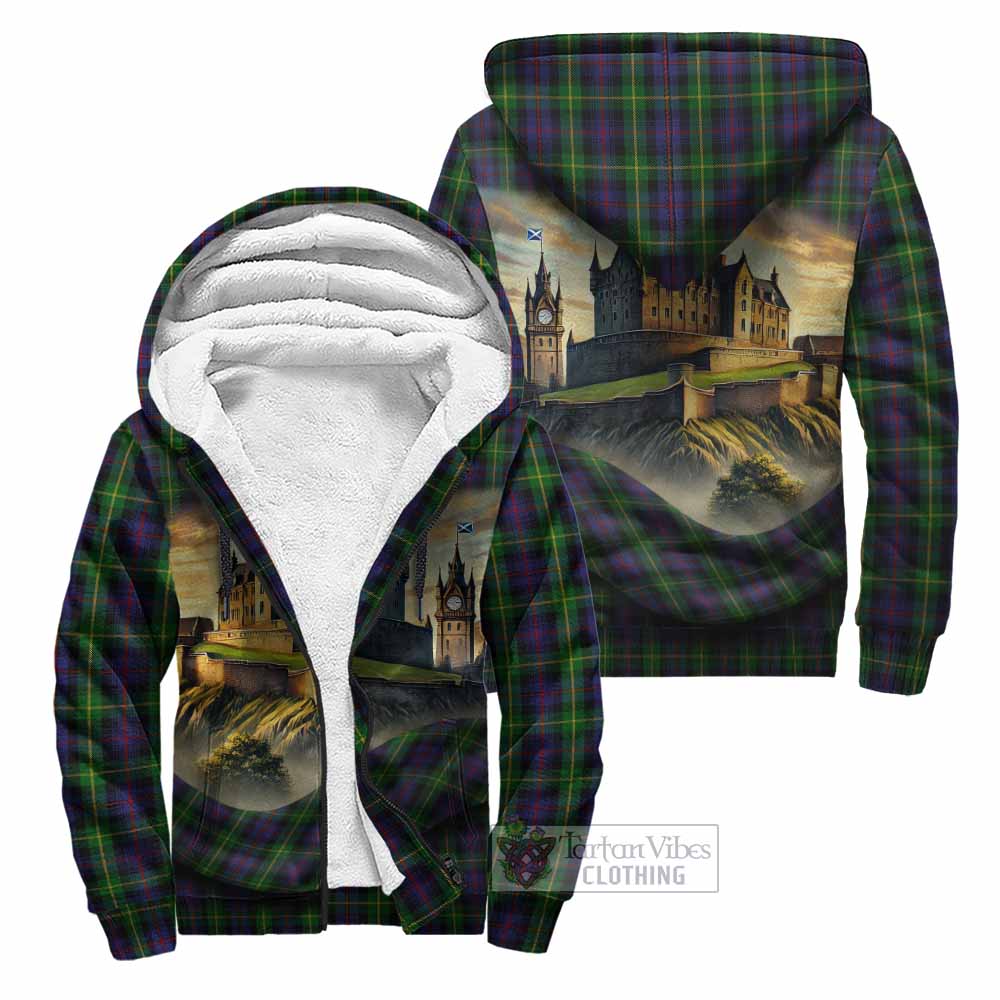 Farquharson Tartan Family Crest Sherpa Hoodie with Scottish Ancient Castle Style Unisex - Tartan Vibes Clothing