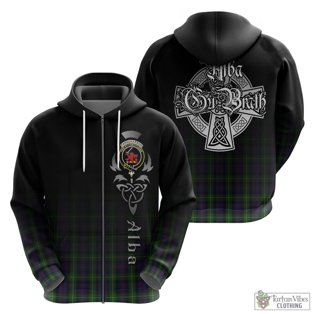 Tartan Vibes Clothing Farquharson Tartan Hoodie Featuring Alba Gu Brath Family Crest Celtic Inspired