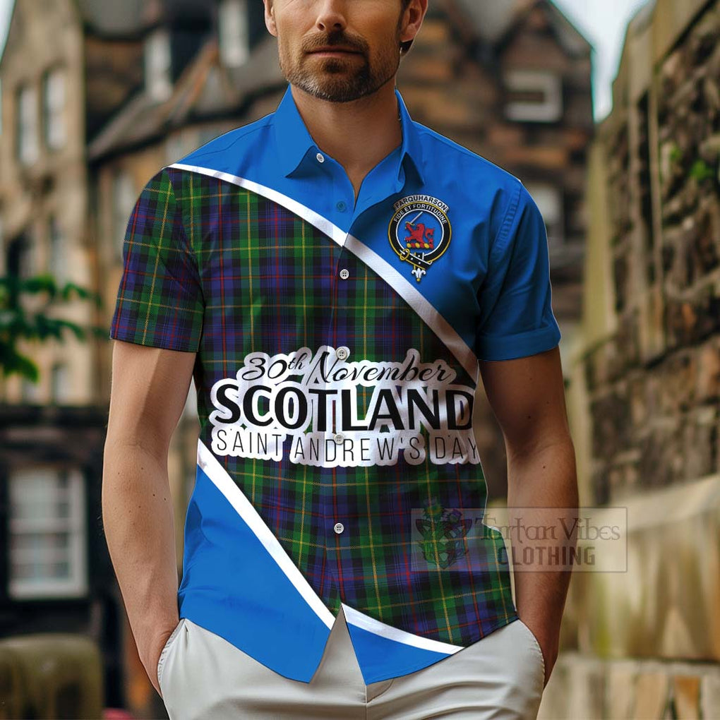 Tartan Vibes Clothing Farquharson Family Crest Tartan Short Sleeve Button Shirt Celebrate Saint Andrew's Day in Style