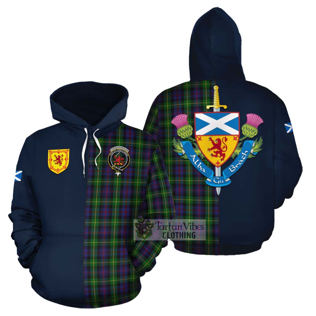 Tartan Vibes Clothing Farquharson Tartan Cotton Hoodie Alba with Scottish Lion Royal Arm Half Style