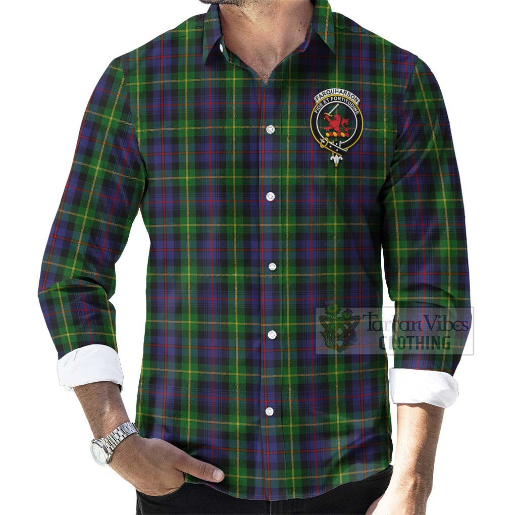 Tartan Vibes Clothing Farquharson Tartan Long Sleeve Button Shirt with Family Crest Celtic Skull Style