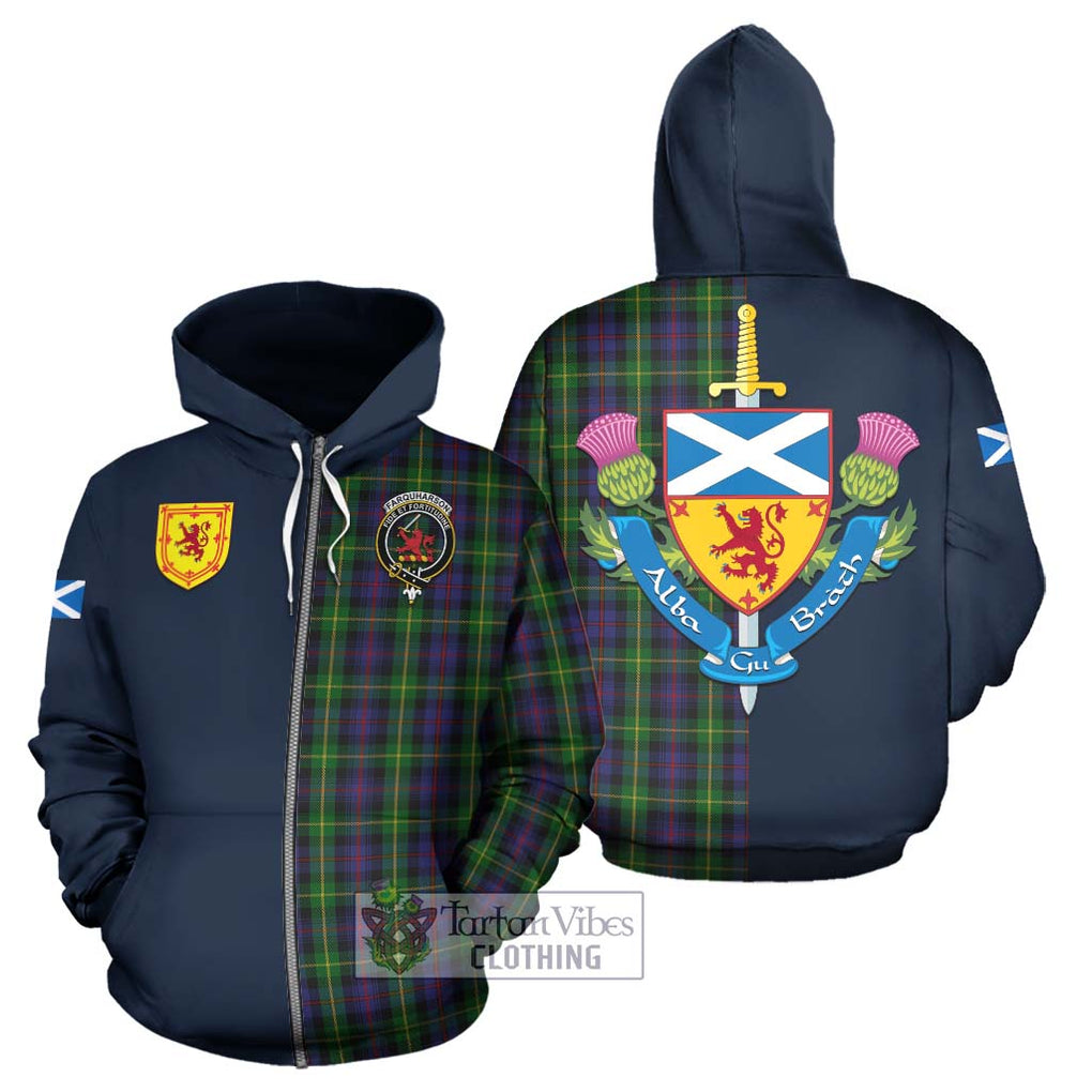 Tartan Vibes Clothing Farquharson Tartan Hoodie with Scottish Lion Royal Arm Half Style