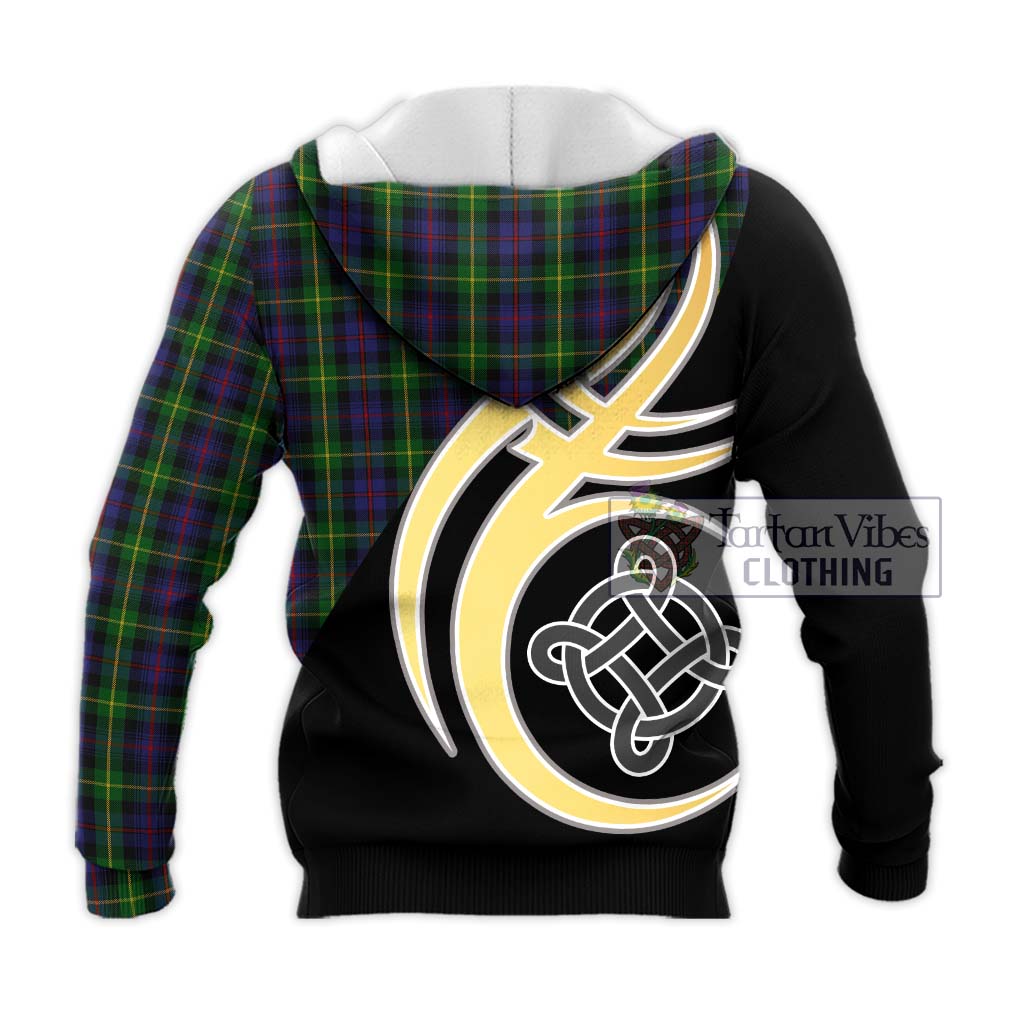 Tartan Vibes Clothing Farquharson Tartan Knitted Hoodie with Family Crest and Celtic Symbol Style