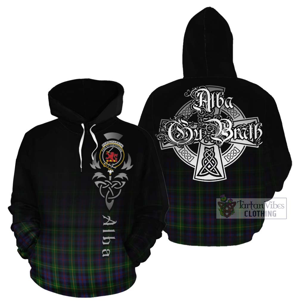 Tartan Vibes Clothing Farquharson Tartan Cotton Hoodie Featuring Alba Gu Brath Family Crest Celtic Inspired