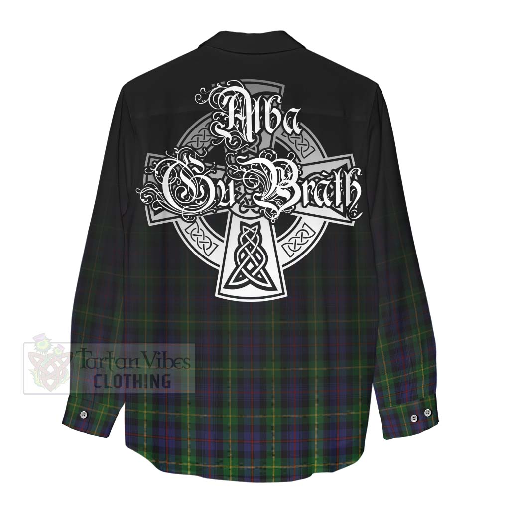 Tartan Vibes Clothing Farquharson Tartan Women's Casual Shirt Featuring Alba Gu Brath Family Crest Celtic Inspired