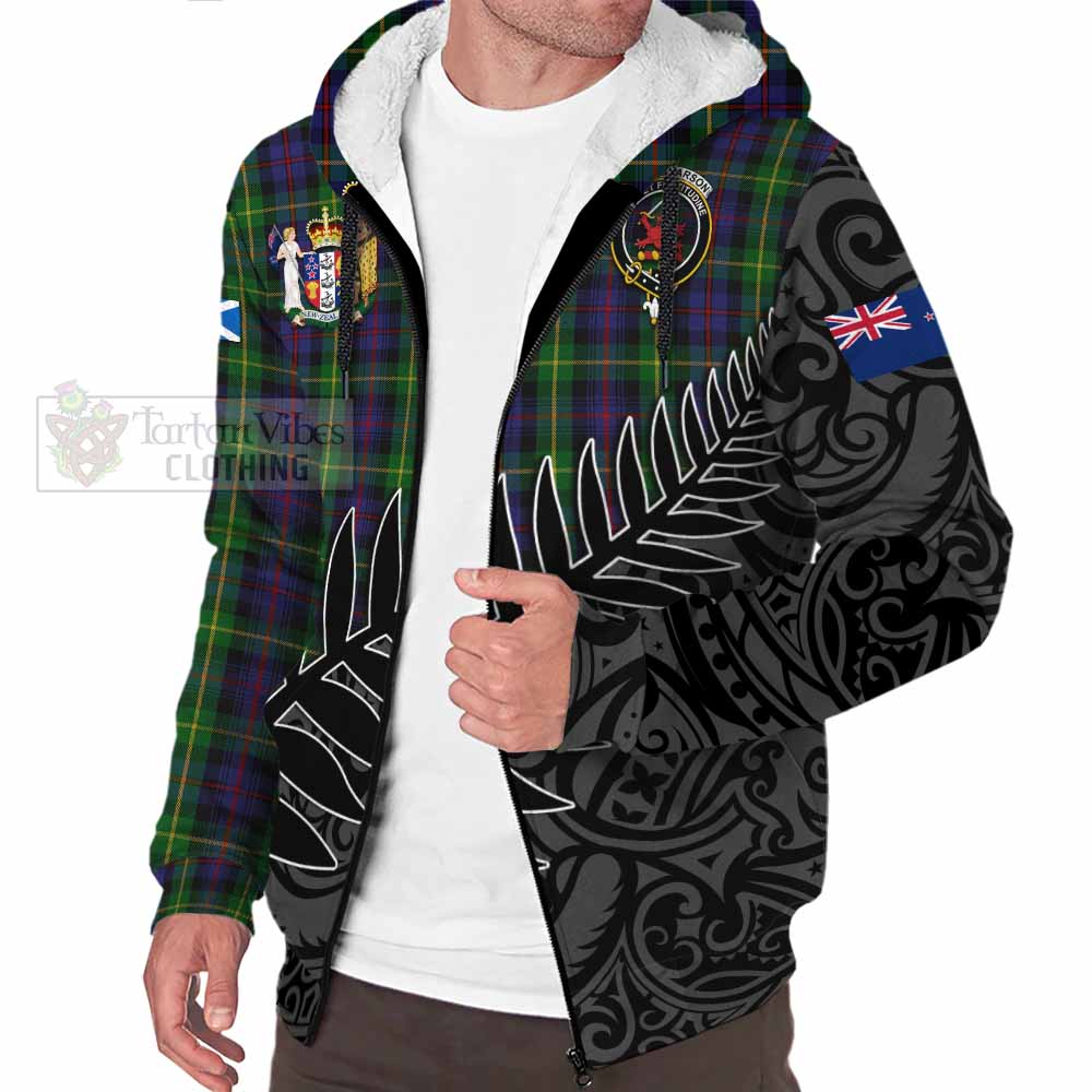 Tartan Vibes Clothing Farquharson Crest Tartan Sherpa Hoodie with New Zealand Silver Fern Half Style