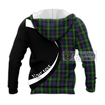 Farquharson Tartan Knitted Hoodie with Family Crest Circle Style