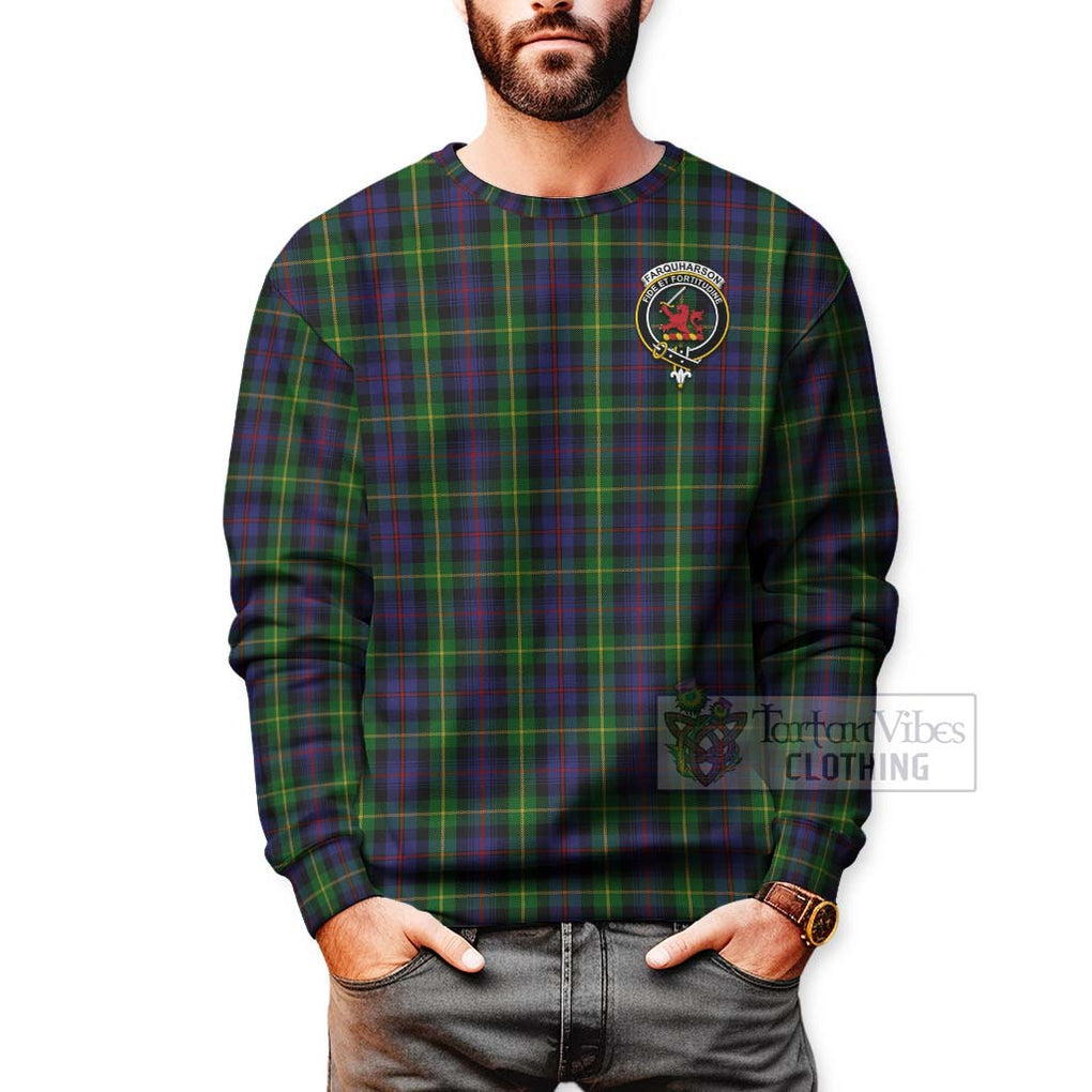 Tartan Vibes Clothing Farquharson Tartan Sweatshirt with Family Crest Celtic Skull Style