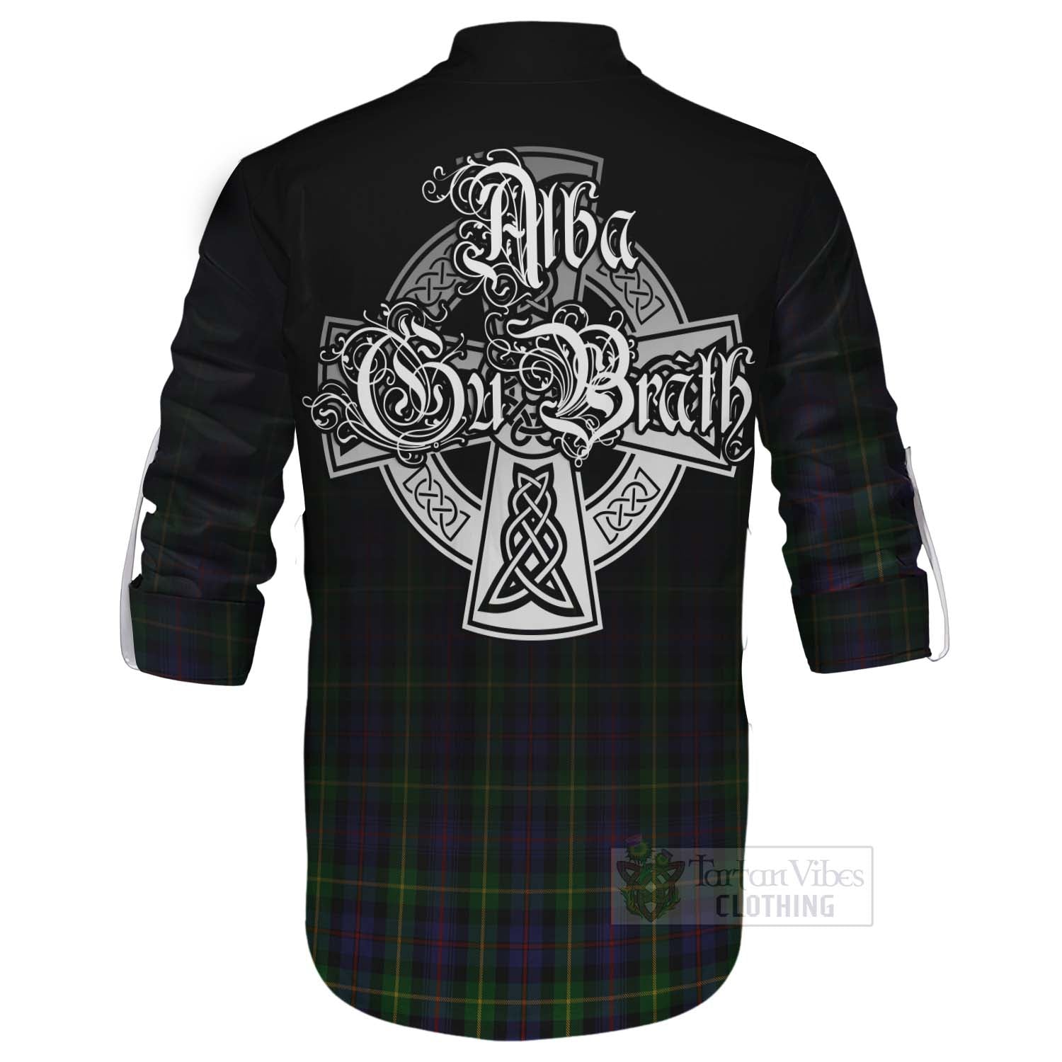 Tartan Vibes Clothing Farquharson Tartan Ghillie Kilt Shirt Featuring Alba Gu Brath Family Crest Celtic Inspired