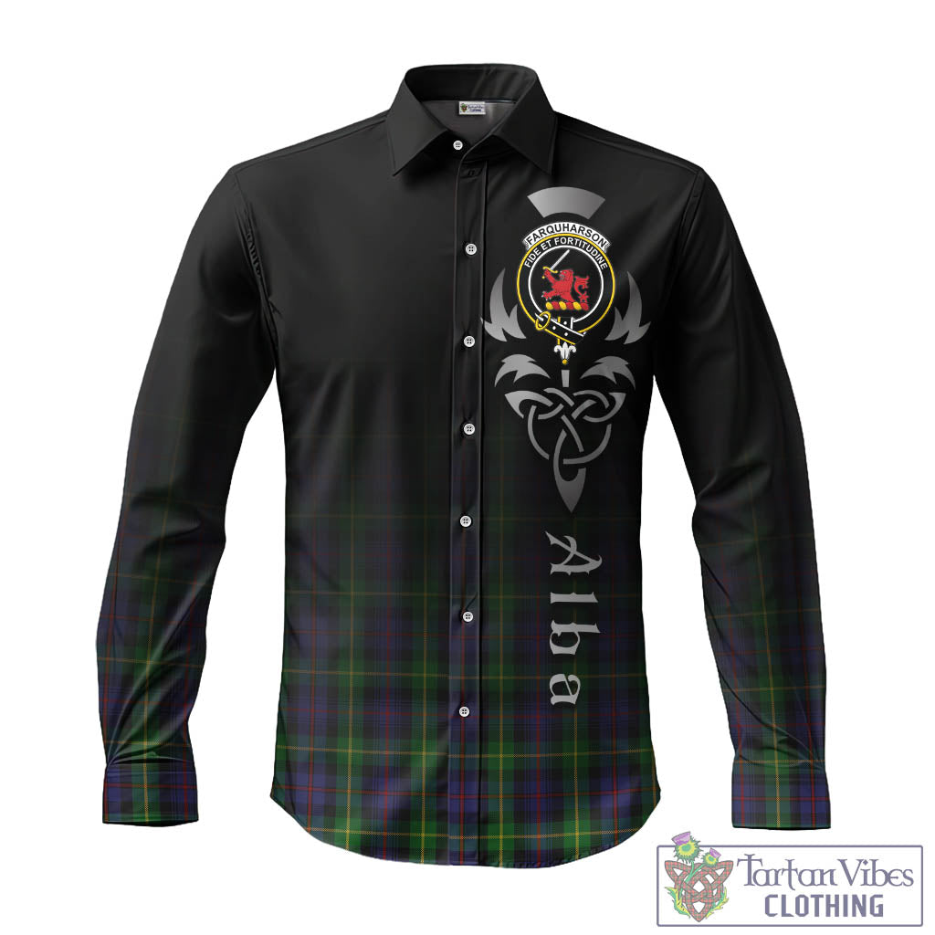 Tartan Vibes Clothing Farquharson Tartan Long Sleeve Button Up Featuring Alba Gu Brath Family Crest Celtic Inspired