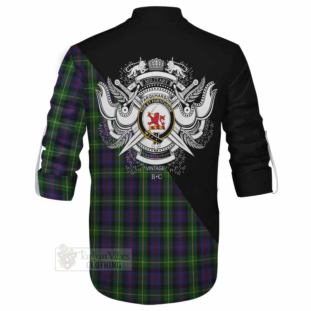 Tartan Vibes Clothing Farquharson Tartan Ghillie Kilt Shirt with Family Crest and Military Logo Style