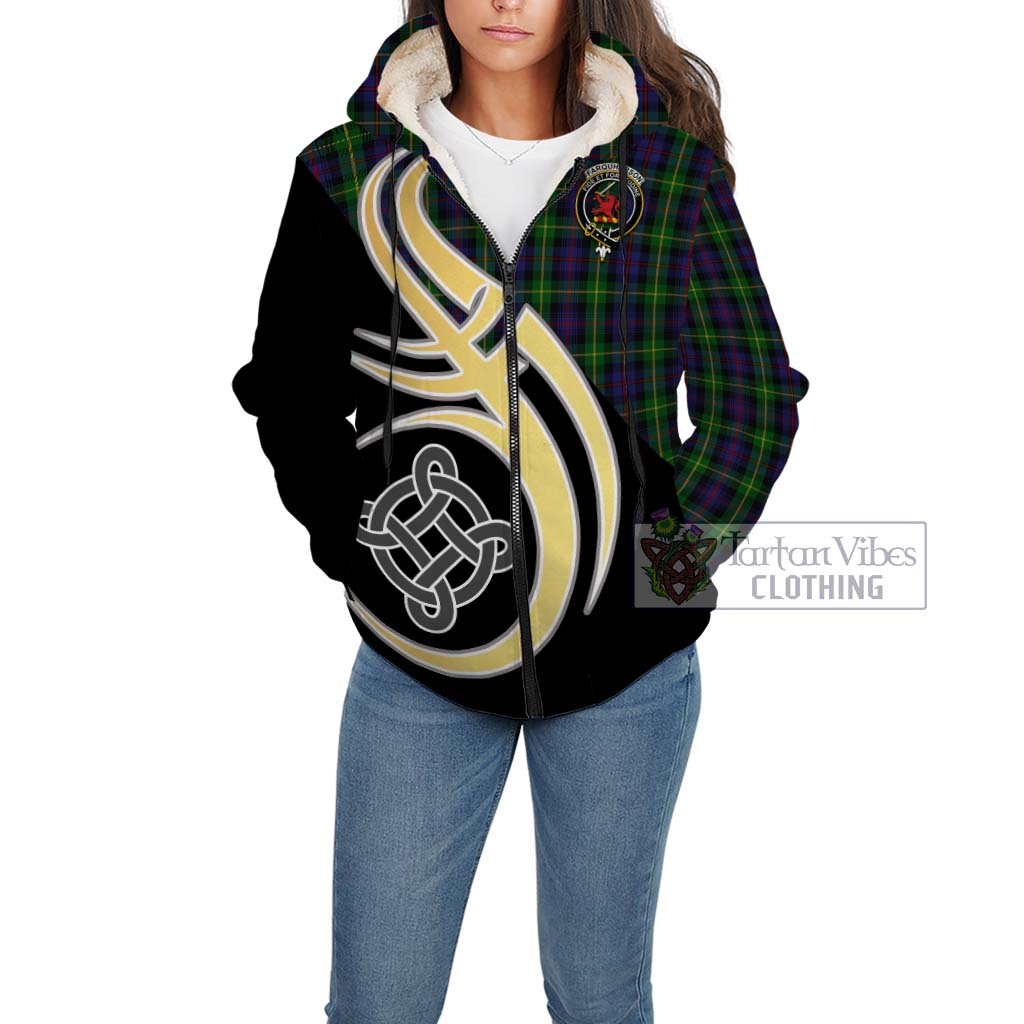 Farquharson Tartan Sherpa Hoodie with Family Crest and Celtic Symbol Style Unisex - Tartan Vibes Clothing