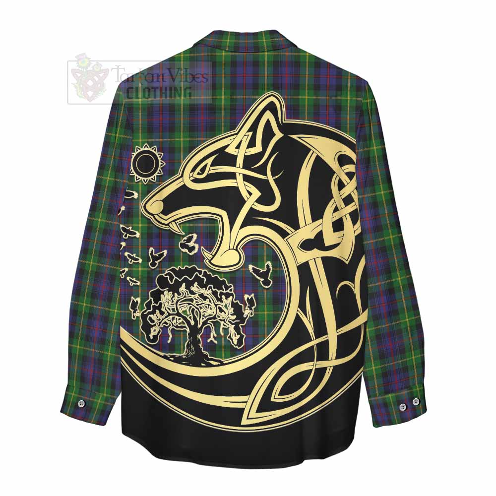 Tartan Vibes Clothing Farquharson Tartan Women's Casual Shirt with Family Crest Celtic Wolf Style