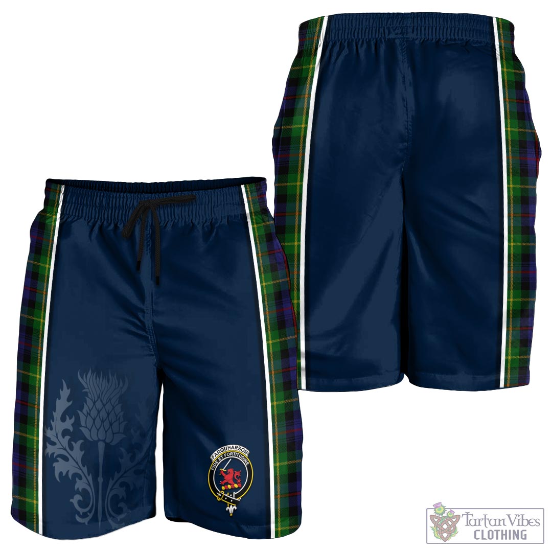 Tartan Vibes Clothing Farquharson Tartan Men's Shorts with Family Crest and Scottish Thistle Vibes Sport Style