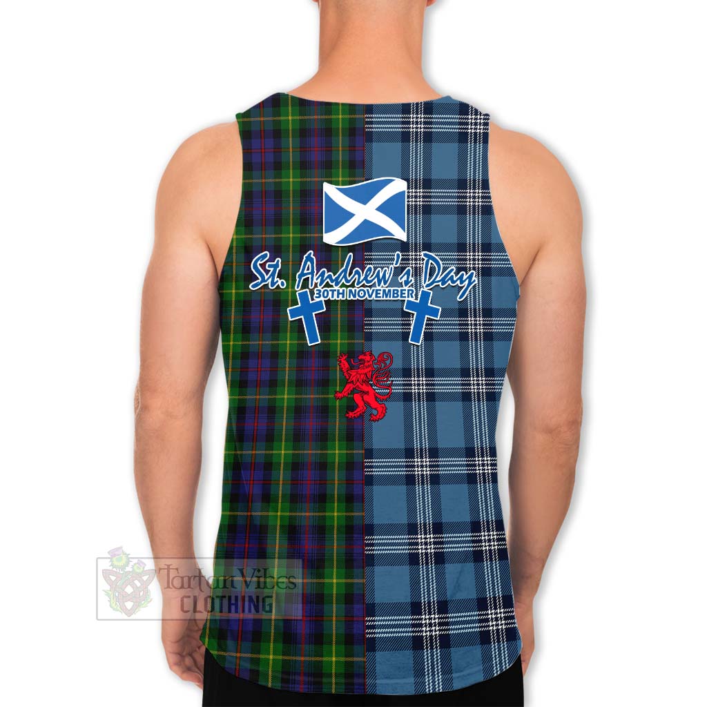 Tartan Vibes Clothing Farquharson Tartan Men's Tank Top Happy St. Andrew's Day Half Tartan Style