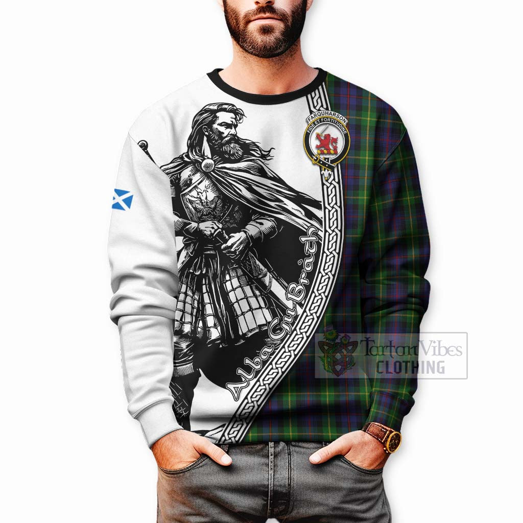 Tartan Vibes Clothing Farquharson Tartan Clan Crest Sweatshirt with Highlander Warrior Celtic Style