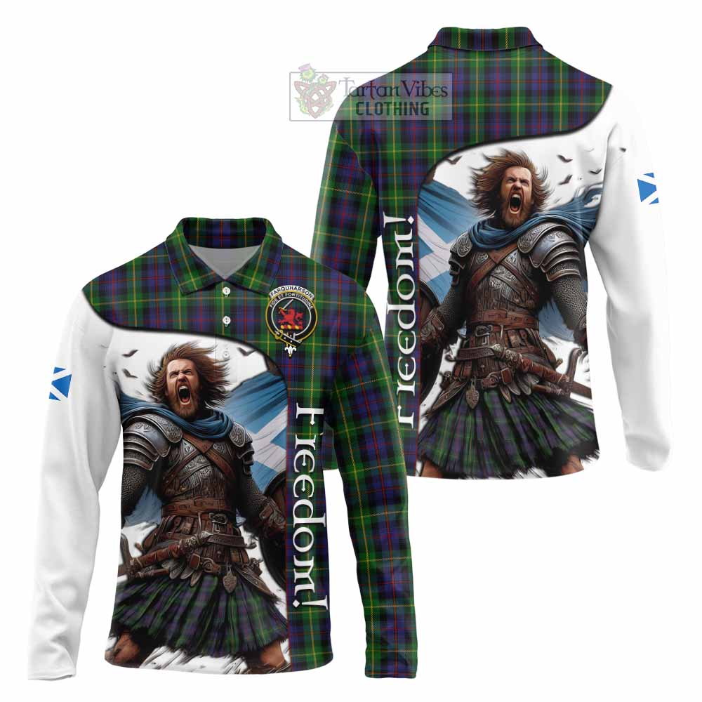 Tartan Vibes Clothing Farquharson Crest Tartan Long Sleeve Polo Shirt Inspired by the Freedom of Scottish Warrior