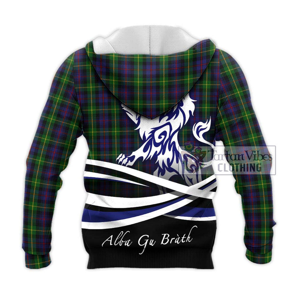 Farquharson Tartan Knitted Hoodie with Alba Gu Brath Regal Lion Emblem - Tartanvibesclothing Shop