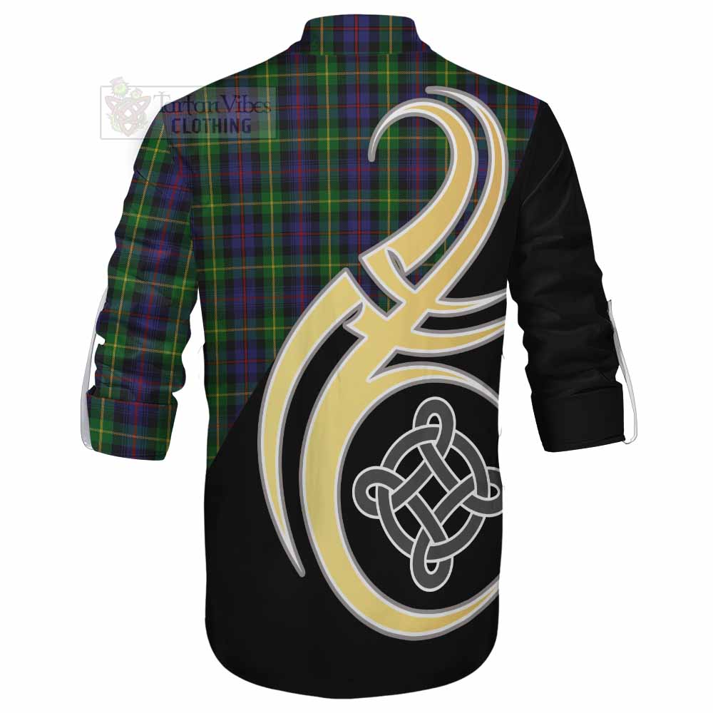 Tartan Vibes Clothing Farquharson Tartan Ghillie Kilt Shirt with Family Crest and Celtic Symbol Style