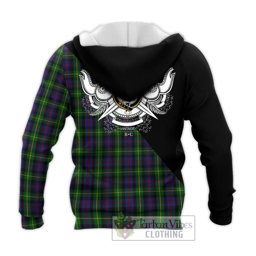 Farquharson Tartan Knitted Hoodie with Family Crest and Military Logo Style - Tartanvibesclothing Shop