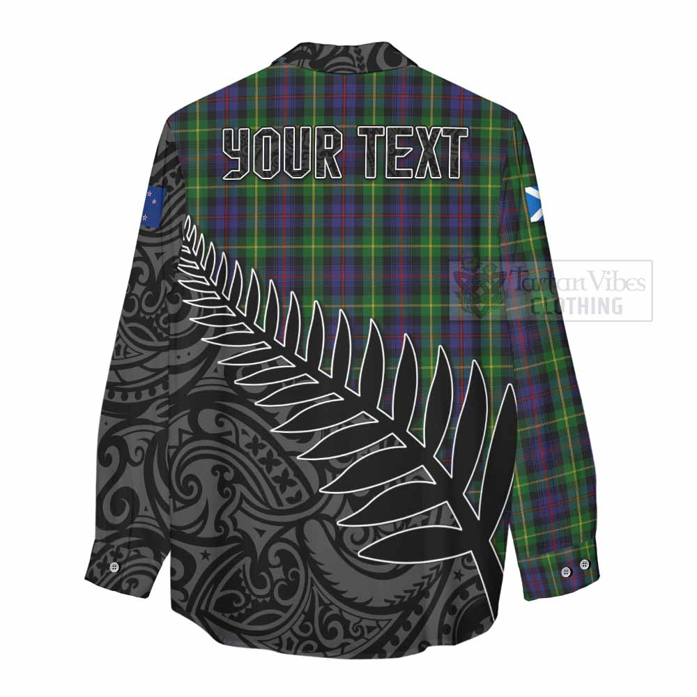 Tartan Vibes Clothing Farquharson Crest Tartan Women's Casual Shirt with New Zealand Silver Fern Half Style