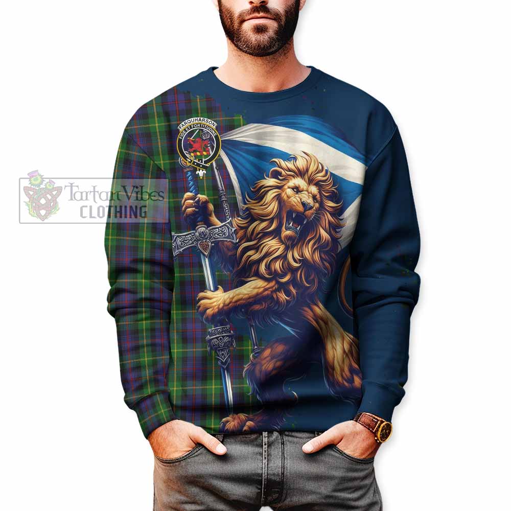 Tartan Vibes Clothing Farquharson Tartan Family Crest Sweatshirt with Scottish Majestic Lion