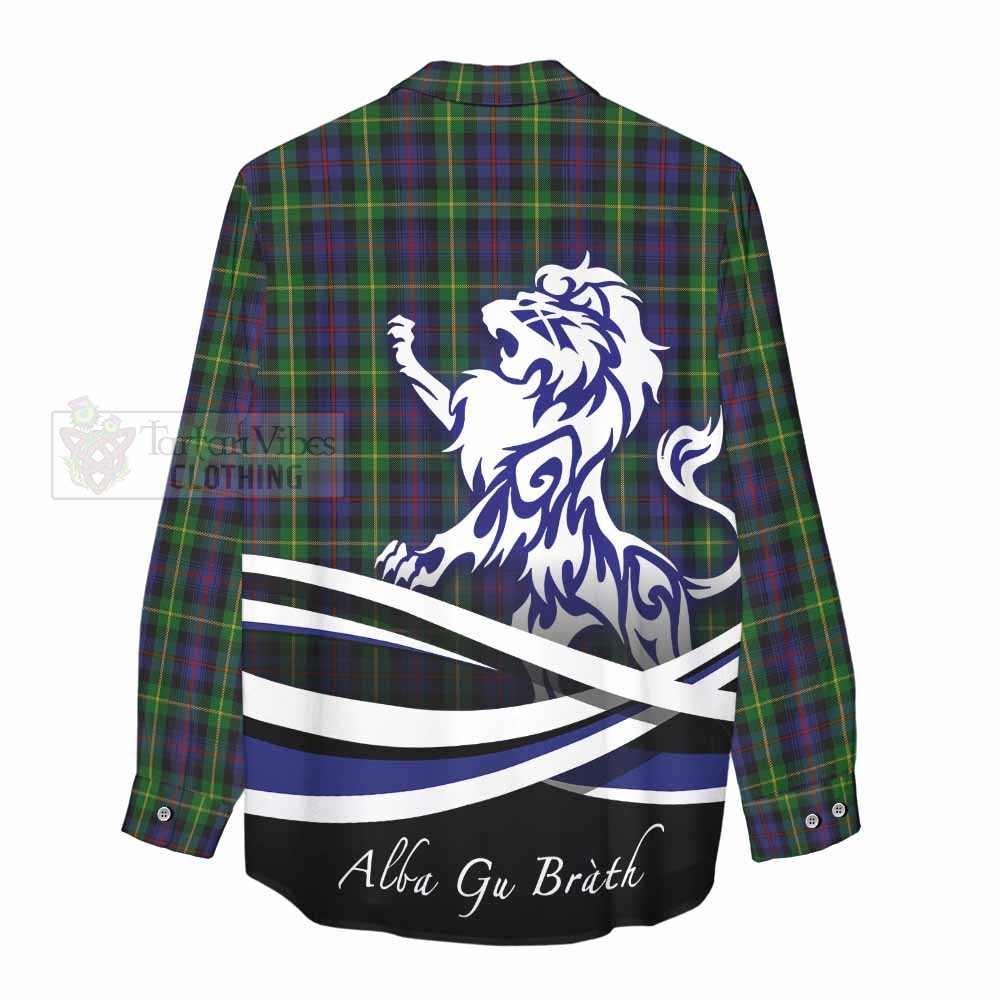 Tartan Vibes Clothing Farquharson Tartan Women's Casual Shirt with Alba Gu Brath Regal Lion Emblem