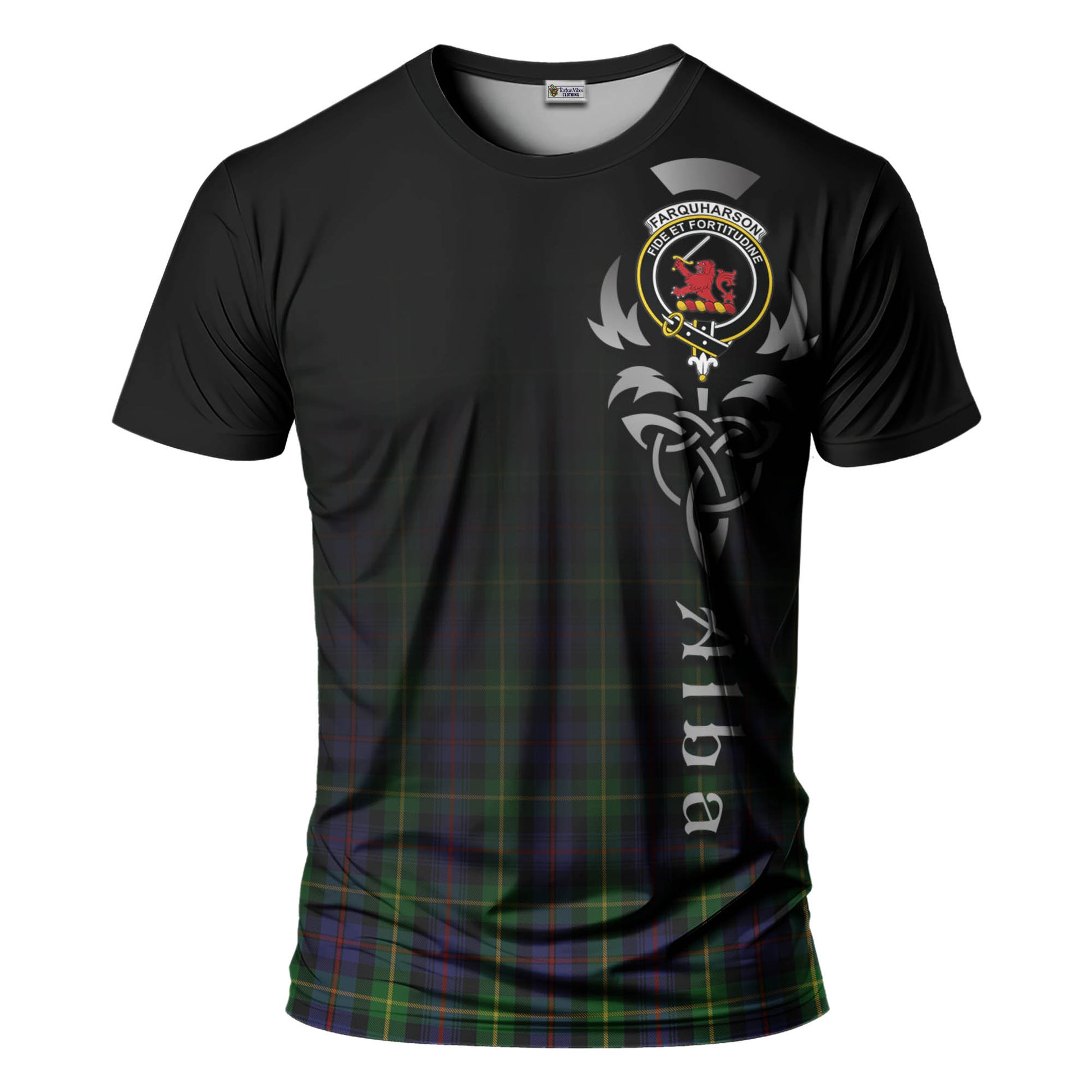 Tartan Vibes Clothing Farquharson Tartan T-Shirt Featuring Alba Gu Brath Family Crest Celtic Inspired