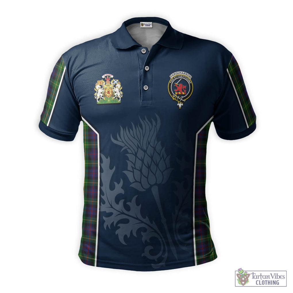 Tartan Vibes Clothing Farquharson Tartan Men's Polo Shirt with Family Crest and Scottish Thistle Vibes Sport Style