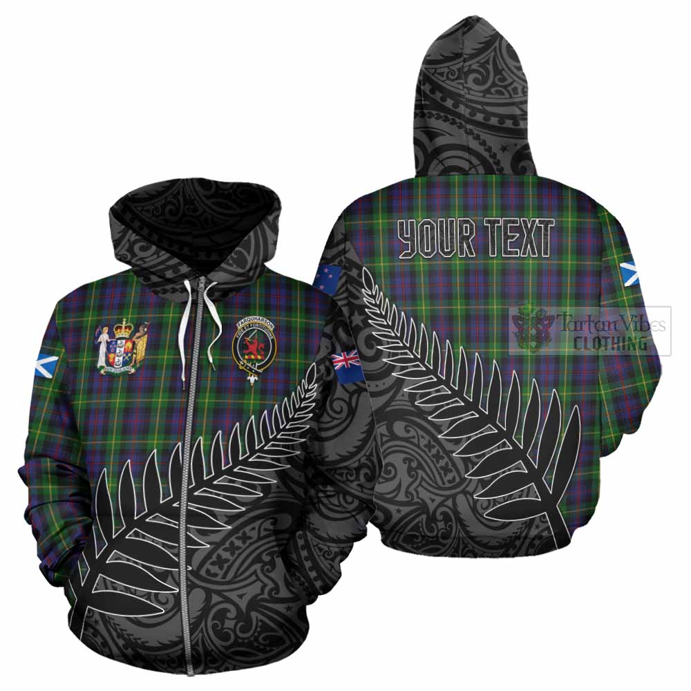 Tartan Vibes Clothing Farquharson Crest Tartan Hoodie with New Zealand Silver Fern Half Style