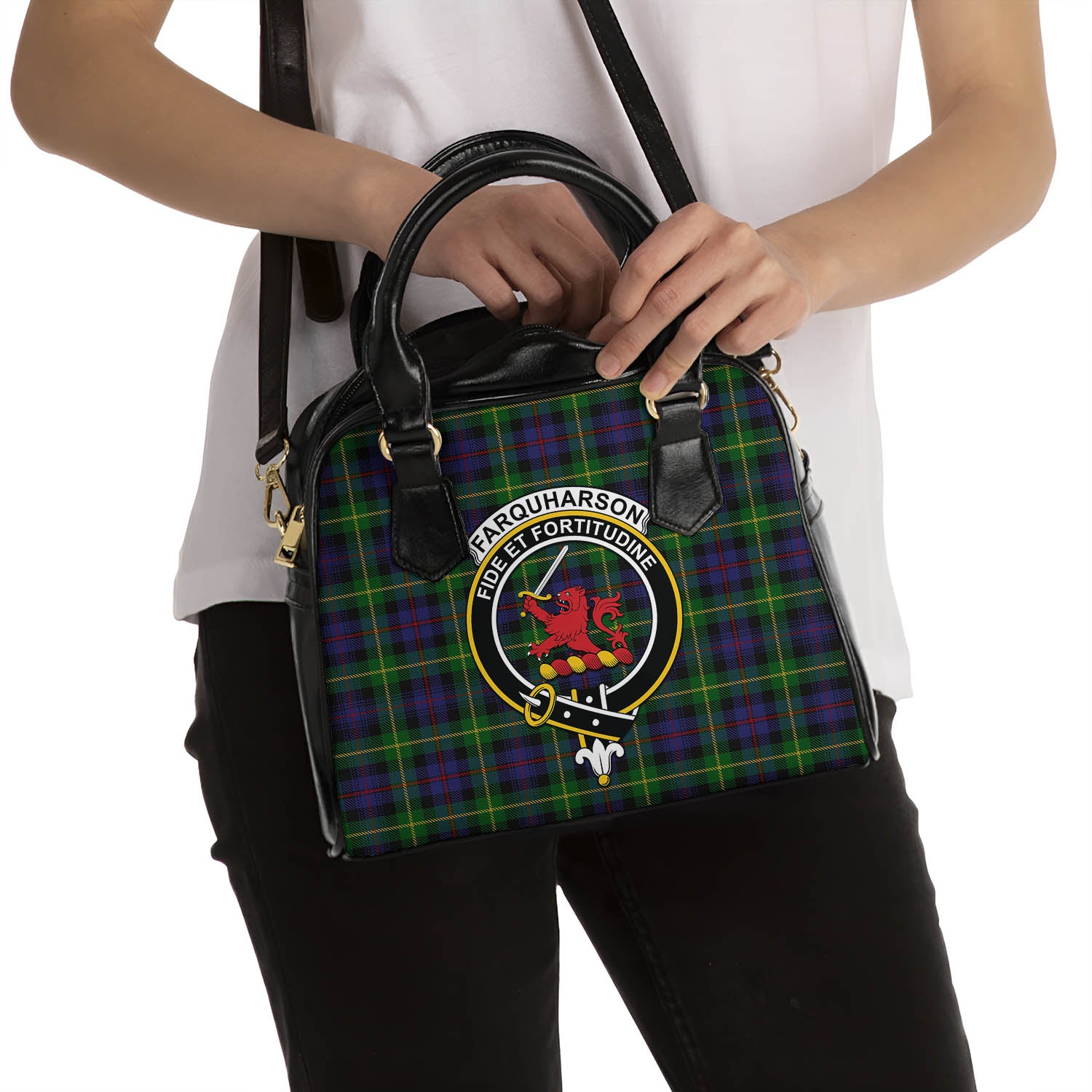 Farquharson Tartan Shoulder Handbags with Family Crest - Tartanvibesclothing