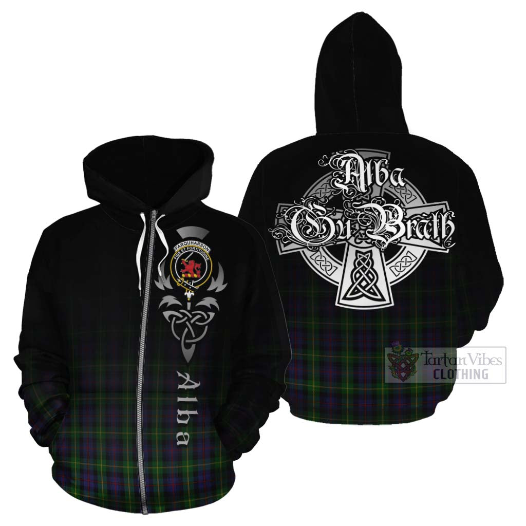 Tartan Vibes Clothing Farquharson Tartan Cotton Hoodie Featuring Alba Gu Brath Family Crest Celtic Inspired