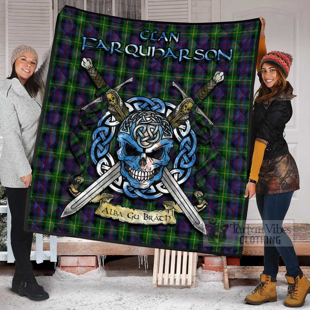 Tartan Vibes Clothing Farquharson Tartan Quilt with Celtic Skull Alba Gu Brath Style