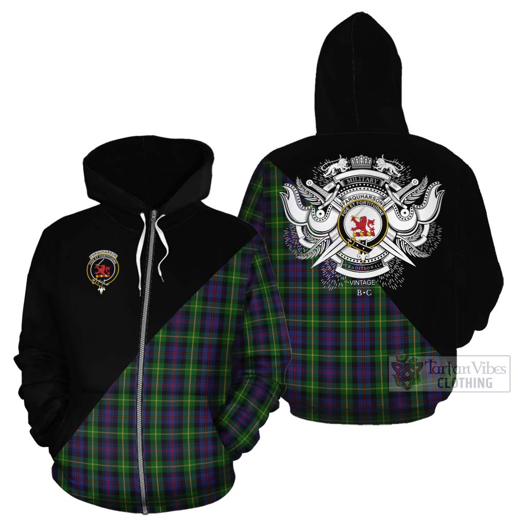 Tartan Vibes Clothing Farquharson Tartan Cotton Hoodie with Family Crest and Military Logo Style