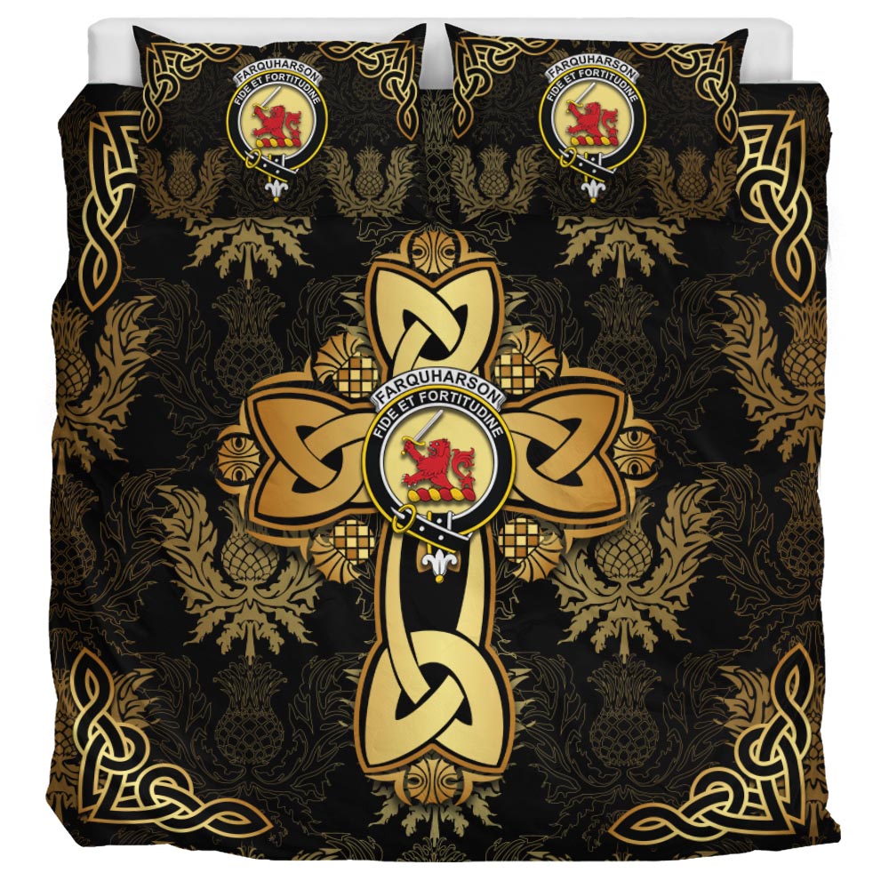 Farquharson Clan Bedding Sets Gold Thistle Celtic Style - Tartanvibesclothing
