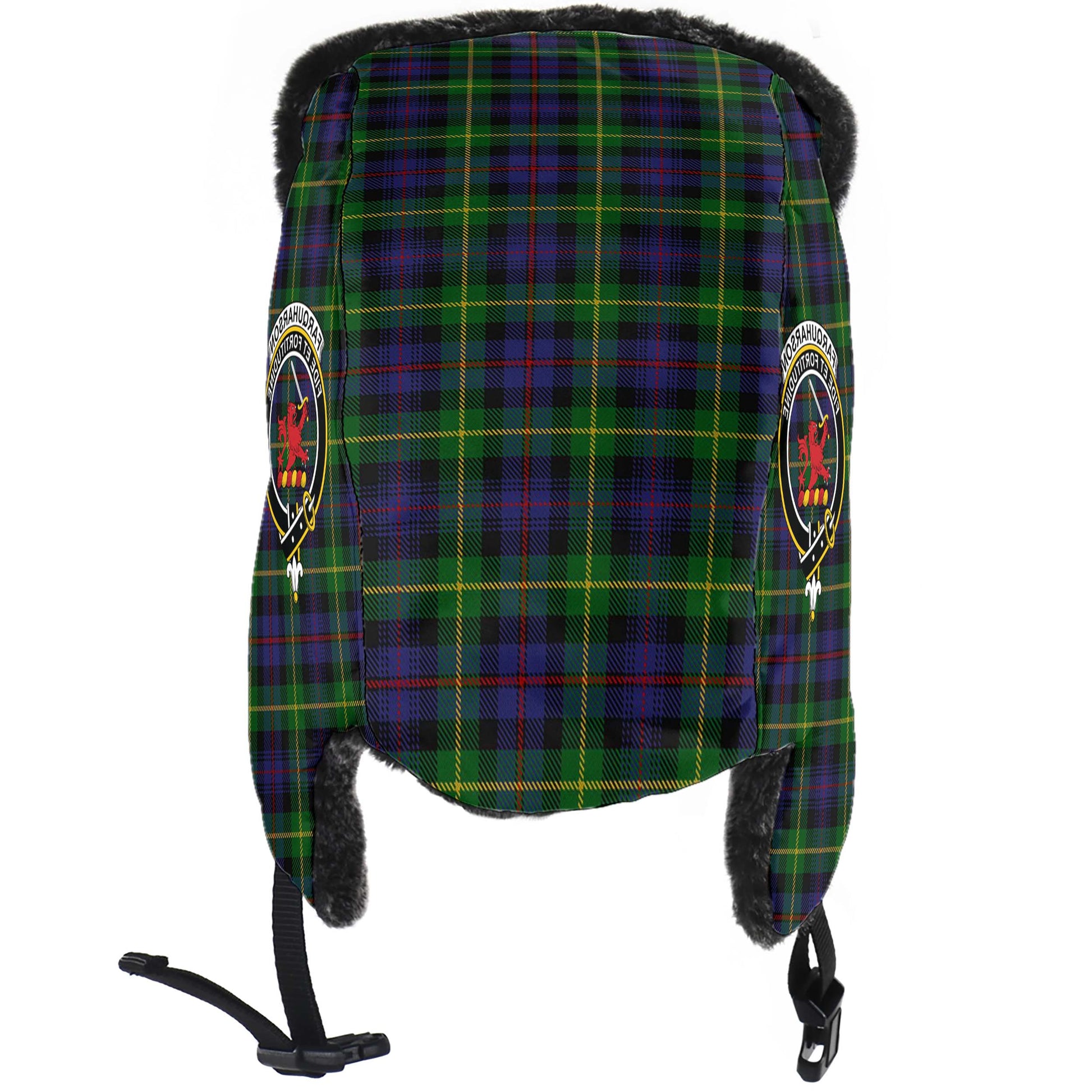 Farquharson Tartan Winter Trapper Hat with Family Crest - Tartanvibesclothing