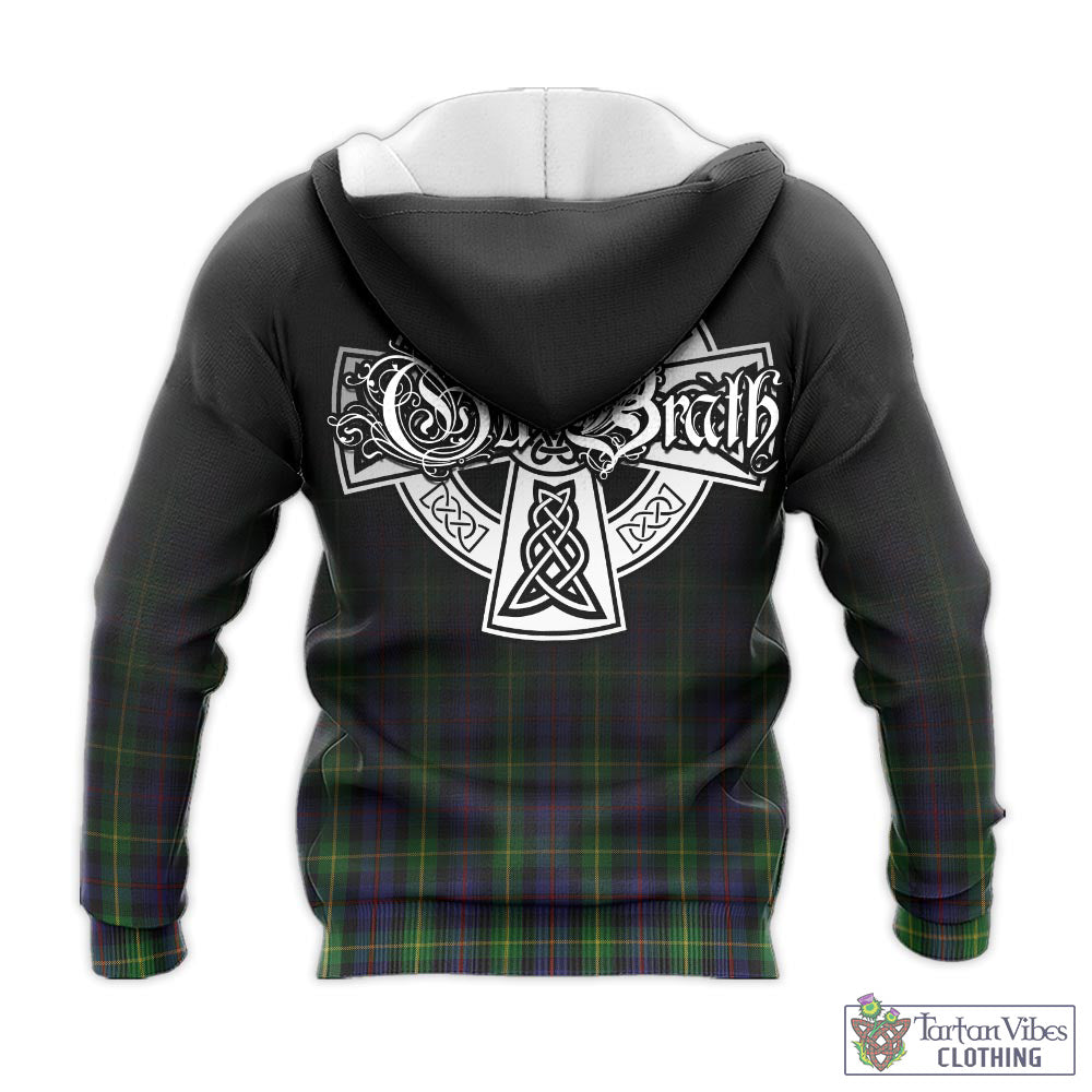 Tartan Vibes Clothing Farquharson Tartan Knitted Hoodie Featuring Alba Gu Brath Family Crest Celtic Inspired