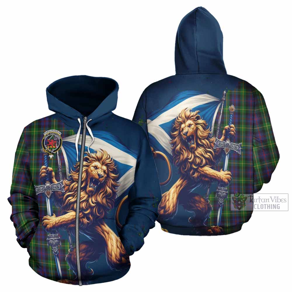 Farquharson Tartan Family Crest Hoodie with Scottish Majestic Lion