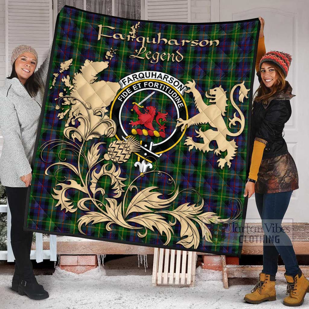 Tartan Vibes Clothing Farquharson Tartan Quilt with Family Crest and Scottish Symbol Style